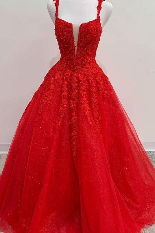 Red Long Prom Dress Lace Appliques A Line Evening Dress UK