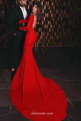 Red Long Sleeves Mermaid Backless Fashion Evening Dresses, CP0742