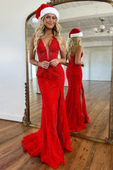 Wholesale Light Blue Prom Dress Mermaid Deep V-Neck Long Lace With Split Charming Lilac Evening Dress