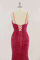 Custom Red Prom Dress Sequins Mermaid Long Evening Dress with Slit