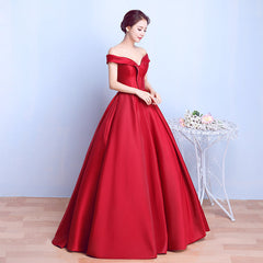 Red Satin Sweetheart Off Shoulder Long Formal Dress Evening Gown, Red Long Ball Gown Party Dress