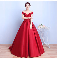 Red Satin Sweetheart Off Shoulder Long Formal Dress Evening Gown, Red Long Ball Gown Party Dress