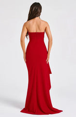 Sexy Navy A-line Off The Shoulder Ruffled Front Slit Long Formal Prom Dress