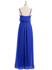 V-neck Spaghetti Strap Chiffon Bridesmaid Dresses-Royal Blue