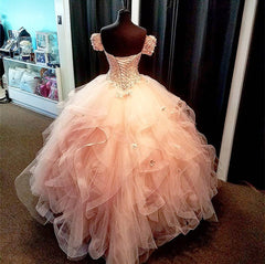 Removable Sleeves Lace Sweetheart Organza Ruffles Ball Gown Quinceanera Dresses