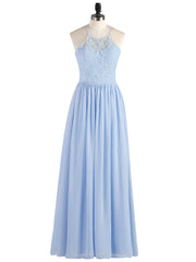 Illusion Neck Lace and Chiffon Maxi Gowns-Sky Blue
