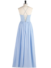 Illusion Neck Lace and Chiffon Maxi Gowns-Sky Blue