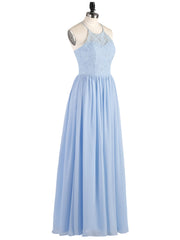 Illusion Neck Lace and Chiffon Maxi Gowns-Sky Blue