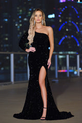 Rita One Sleeve Gown- Black