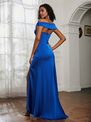 Off-the-shoulder Sweep/Brush Train Dress Royal Blue