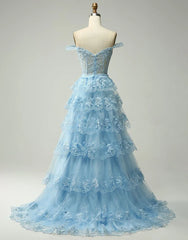Wholesale Princess A-Line Off The Shoulder Tiered Prom Dress With Appliques prom dresses shops