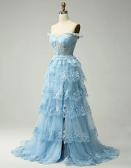 Wholesale Princess A-Line Off The Shoulder Tiered Prom Dress With Appliques prom dresses shops