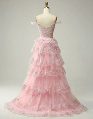 Wholesale Princess A-Line Off The Shoulder Tiered Prom Dress With Appliques prom dresses shops