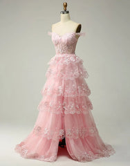 Wholesale Princess A-Line Off The Shoulder Tiered Prom Dress With Appliques prom dresses shops