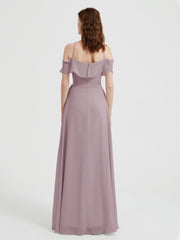 Y-neck Flutter Sleeves Long Bridesmaid Dresses Dusk Plus Size