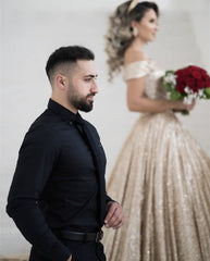 Rose Gold Prom Dresses Sequin Ball Gown Off The Shoulder