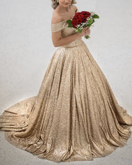 Rose Gold Prom Dresses Sequin Ball Gown Off The Shoulder