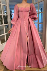 Rose Long Lantern Sleeves Square Neck A-line Formal Dresses, CP0708