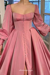 Rose Long Lantern Sleeves Square Neck A-line Formal Dresses, CP0708