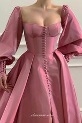 Rose Long Lantern Sleeves Square Neck A-line Formal Dresses, CP0708