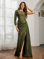 Sheath/Column One Shoulder Satin Prom Dress Olive Green