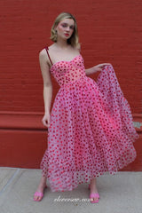 Rosy Heart Sequined Tulle Sweetheart Spaghetti Strap Ankle-length Party Dresses, CP0772