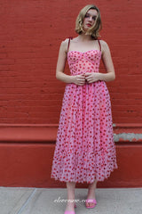 Rosy Heart Sequined Tulle Sweetheart Spaghetti Strap Ankle-length Party Dresses, CP0772