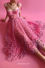 Rosy Heart Sequined Tulle Sweetheart Spaghetti Strap Ankle-length Party Dresses, CP0772