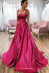 Rosy Satin Square Neck A-line Elegant Formal Dresses, CP0818