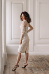 Round Neck Elegant Bridal Gown Lace Reception Dress Wedding Dress Prom Or Cocktail Long Sleeve Dress