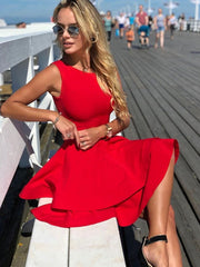 Round Neck Short Red Prom Dresses, Short Red Formal Graduation Homecoming Dresses