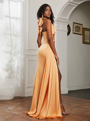Halter Neckline Sheath Satin Prom Dress Tangerine
