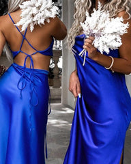 Royal Blue Midi Bridesmaid Dresses Open Back