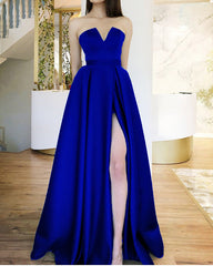 Strapless Floor Length Satin Split Dress