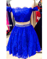 Elegant Off Shoulder Lace Homecoming Dresses Two Piece