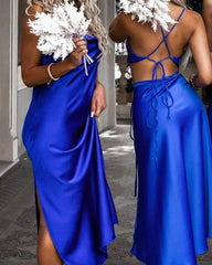 Royal Blue Midi Bridesmaid Dresses Open Back
