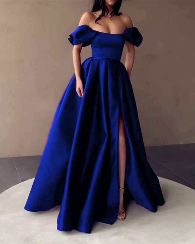 Sexy Off The Shoulder Long Satin Dresses With Slit