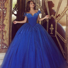 Royal Blue Tulle Cinderella Quinceanera Dresses Ball Gowns