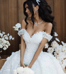 Royal Train Ball Gowns Wedding Dresses Lace Off Shoulder