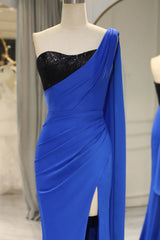 Mermaid One Shoulder Long Prom Dress With Shawl And Slit Sexy