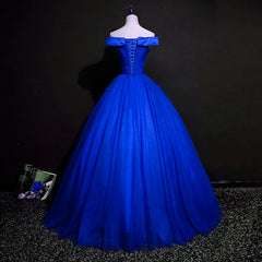 Royal Blue Ball Gown Pricess Off Shoudler Tulle Party Dress, Blue Evening Dress Prom Dress