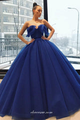 Royal Blue Organza Ruffles Strapless Ball Gown Princess Dresses, CP0762