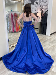 Royal Blue Satin Long Prom Dresses, Royal Blue Satin Formal Graduation Dresses
