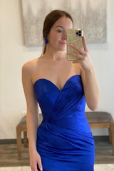 Royal Blue Satin Sweetheart Simple Mermaid Prom Dresses TP1281