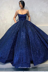 Royal Blue Sequined Tulle Ball Gown Princess Dresses, CP0768