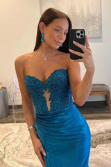 Royal Blue Strapless Mermaid Long Prom Dresses TP1282