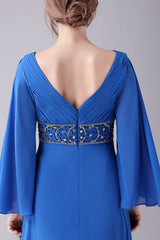 A-Line V-Neck Pleated Long Mother Of the Bride Dress With Beading