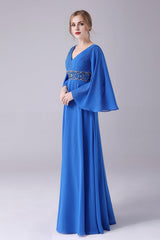 A-Line V-Neck Pleated Long Mother Of the Bride Dress With Beading