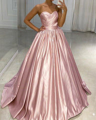 Ruched Sweetheart Ball Gown Dresses Satin Floor Length