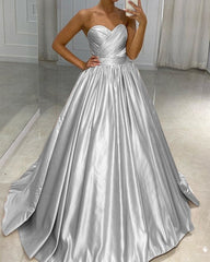 Ruched Sweetheart Ball Gown Dresses Satin Floor Length